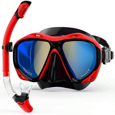 TopSnorkeling Gear Adults, Dry Snorkel Set Blue Electroplated 180 °   Panoramic Wide View Anti-Fog Goggles, Professional Snorkel Gear Adults Swimming,