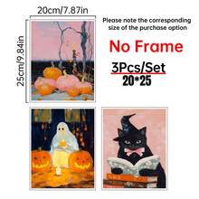 3 件套万圣节画廊套装、黑猫女巫印花、女巫装饰、万圣节墙面套装、万圣节可打印墙面艺术、万圣节装饰、房间装饰美学、家居装饰、帆布墙面艺术、墙面装饰、卧室装饰、可选画框