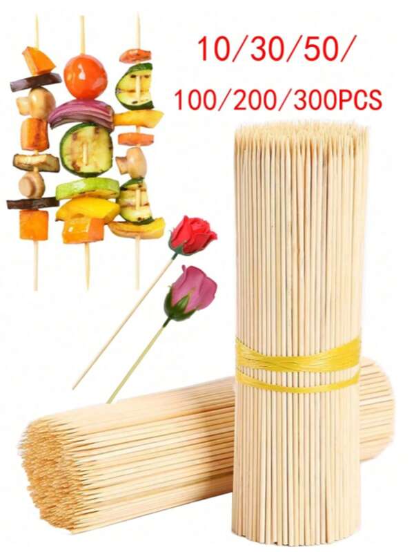 20/50/100/200/500 pezzi Spiedini di bambù usa e getta spessi da 30 cm, articoli per feste multifunzione per barbecue, zucchero filato, artigianato fai-da-te, fiori e frutta freschi, campeggio, picnic, decorazione da giardino all'aperto