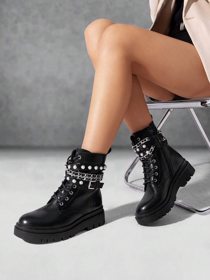 Women's Lace-Up Platform Ankle Boots Gothic Thick Sole Boots