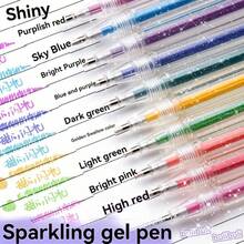 12支/8支彩色闪光滚珠笔套装，1.0毫米中号笔尖，防水塑料圆珠笔，墨水量清晰可见，适用于纸张、绘画、标记、日记、涂色、艺术项目。极致亮丽的金属色，学校用品，返校季