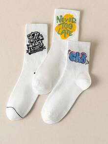 1/5/10 双彩绘字母时尚男女中筒袜，适合街头风格休闲装，彩色袜子，优质礼品袜 - 彩色 - 查看 4