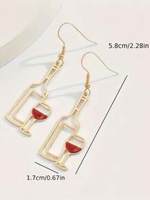 1 对时尚镂空酒杯和酒瓶设计耳环，简约创意派对珠宝 - 金色 - 查看 3