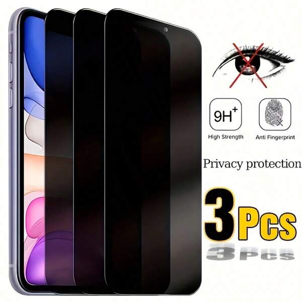3 Packs For IPhone 16 15 14 13 12 11 Pro Max 14 15 16 Plus 13 12 Mini Privacy Screen Protector 9H Tempered Glass Full Coverage Protective Glass For IPhone 11 14 15 16 Pro Max