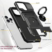 全新军用级 360° 可旋转手机支架卡槽手机壳，防摔兼容 Apple 11/12/13/14/15/16 Pro Max、Galaxy S22/23/24/25+、U A04/A05/A14/A15/A24/A25/A34/A54 A56/A36/A26 - 黑色 - 查看 5