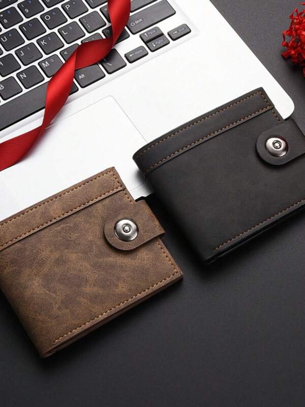 1 Piece - New Men's Short Wallet With Buttons High Appearance Level Patchwork Leather Multi-Slot Coin Purse Men's Card Bag For Men Wallet Mini Wallet Purse Wallet Men Wallet Leather Small Wallet Money Wallet