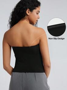 WINGSLOVE Women's Strapless Tube Top With Built-In Bra - Basic Backless Sleeveless Cropped Bandeau Top - Black - View 2