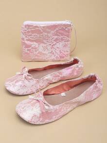 女士轻盈、赤足感休闲柔软百搭经典芭蕾平底鞋、适合室内穿着的可折叠一脚蹬、女士平底凉鞋、女士家居拖鞋 - 粉色 - 查看 7