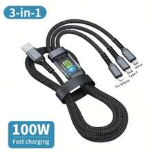 Intelligent Charging Assistant! 3-In-1 Fast Charging Cable 100W Flash Charger Cable, Compatible With Multiple Platforms, One Step Ahead, Improving Usage Efficiency! Compatible With IPhone, Android, Camera, MP3 Universal Adapter