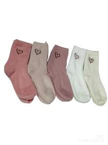 4双/包 女士春秋冬加厚保暖绒毛可爱纯色爱心图案貂绒月子袜 简约纯色中筒袜