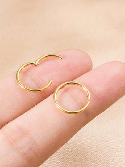 1 Pc Of Stainless Steel Simple 18K Gold Plated Hoop Earrings For Women Or Girls, Suitable For Everyday Wear,
