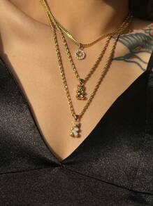 1 Stück Halskette mit Anhänger aus vergoldetem Edelstahl und Zirkonia, Edelstahl Panzerkette, geeignet für den täglichen Gebrauch von Frauen, Y2K Street Fashion Halskette, Schönes Sommer-Geschenk für Frauen