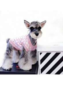 1pc Dog Plaid V-Neck Puppy Sweater, Pink/White Cat Knit Pet Clothes, Prevents Shedding, Suitable For Indoor/Outdoor Wear