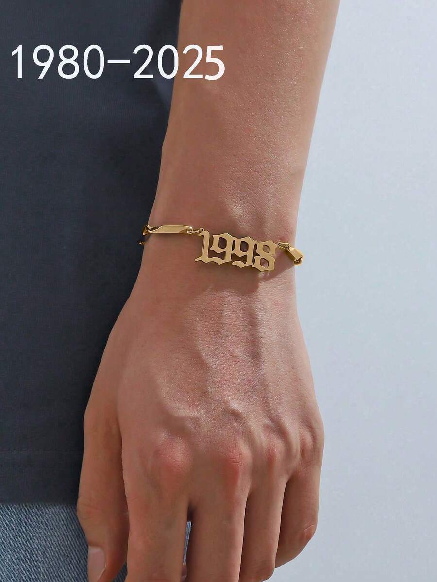 1 Pc Modern Minimalist Style Steel Color Year Digital Time Stick Chain Bracelet Men's Daily Life - Yellow Gold - View 1