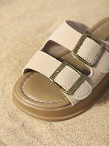 1 Pair Kids Fashion Double-Strap Thick-Sole Lightweight Outdoor Slippers, Summer