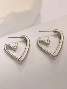 1pair Heart Shaped Hoop Earrings, Elegant Jewelry Gift For Valentine's Day, Daily Wear For Women Valentines,Mom,Mother,Mother's Day,Gift - Bạc - Xem 4