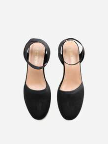 Women's Elastic Ankle Strap Espadrilles Wedge Sandals - Black Knit - View 9