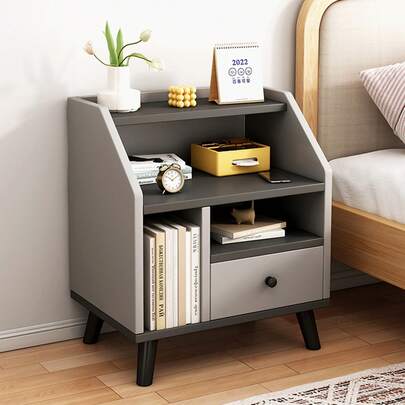 Buro de Noche de Madera con 1 Cajones, Mesita de Noche para Sala y RecáMara, Estilo B, Vintage Mesa Auxiliar de Fácil Montaje, Tallas de L40xW30xH53(cm)