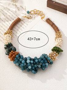 1 colar de contas estilo vintage, conjunto de contas coloridas + pérolas douradas, ideal para eventos formais/festas, estilo único