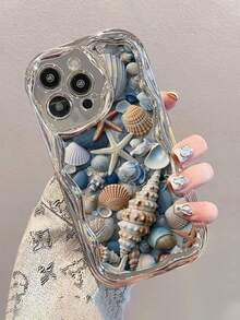 Ocean 1 件时尚电镀贝壳印花加厚防震手机壳，适用于苹果系列防水防摔防刮 - 彩色 - 查看 1