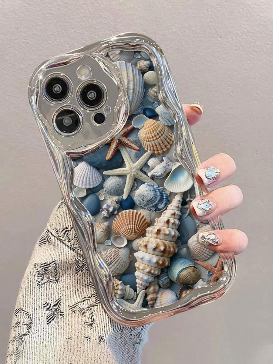 Ocean 1 件时尚电镀贝壳印花加厚防震手机壳，适用于苹果系列防水防摔防刮 - 彩色 - 查看 1