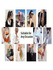 1pc Faux Silk Printed Bandana/Headband/Neck Scarf, Versatile Accessory Suitable For Daily Use For Dress - Black - View 6