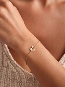 Customized Cute Paw Print Heart Shaped Bracelet, Personalized Pet Memorial Gift With Name, Cat Dog Paw Bracelet, Animal Friendly Jewelry - Gold - View 8