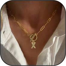 1 件金色 OT 扣项链，26 个字母 A-Z 吊坠项链，适合返校、毕业、节日礼物