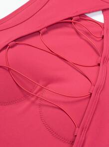 Catch Halo Crisscross Back Strappy Workout Top For Women - Sexy Open Back Camisole & Crew Neck & Build In Bra Cropped Tank Top | 4-Way Stretch Seamless Breathable Sports Top For Yoga, Pilate, Cheerleading, Gym (Rose Pink, S~XL)