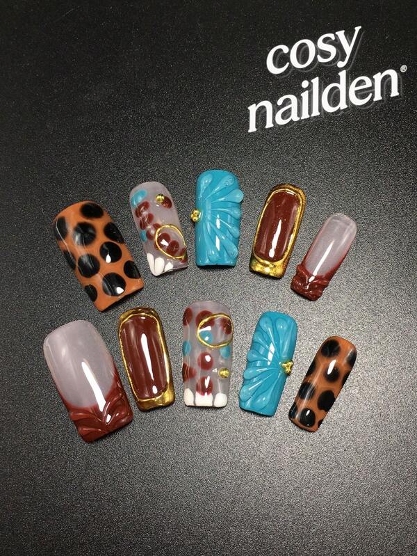 10-Piece 2.5 Square Pure Handcrafted Press On Nails For Beach Summer Manicure: Coffee French Style With Mirror Powder, Steel Beads, Modeling Gel, Drip Dyeing, Hand-Painted Small Flowers, Gradient White French, Ladybug Green French, And Small Floral Designs. Suitable For Parties, Daily Wear, And Highly Versatile.