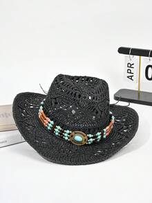 1pc Women's Khaki Wavy Striped Bow Beach Sun Hat, Elegant For Seaside Travel Holiday - MZ3001 - View 14