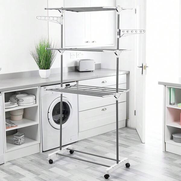 Séchoir à linge inox étendoir pliable(La différence entre ces deux modèles est la couleur du métal.)