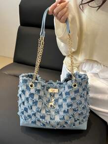 Bolso de hombro con hebilla decorativa, costuras, cadena para el hombro, bolso de mujer con hebilla decorativa, bolso tipo hobo de moda urbana, adecuado para compras, citas, regalo para mujeres, apropiado para adolescentes, estudiantes universitarias, trabajo, negocios, ir y venir