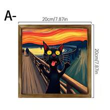 1 幅 2D 平面黑猫与水果碗壁画 - 复古木框油画，梵高风格星夜装饰，适合客厅、卧室、办公室 - 独特的家居礼物创意，桌面装饰，趣味设计，木框，2D 平面艺术品