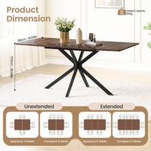 Extendable Dining Table And Chairs Set 4, 120-160cm Wood Grain Table With 4 Black Upholstered Linen Chairs For Dining Room, Kitchen - Wood Grain Dining Table + 4 Black Linen Dining Chairs - View 7
