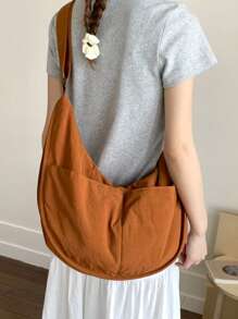 peach tree Large Capacity Crescent Shaped Shoulder Bag, Simple Solid Color Women Crossbody Bag, Adjustable Shoulder Strap, Zipper Closure, Fashion Spring Simple Solid Color Shoulder Bag, Adjustable Strap, Zipper Closure, Shoulder Bag Gift For Christmas, Scream, Young Casual Solid Color Sling Bag, Lightweight Large Capacity Shoulder Bag, Valentine's Day Gift, Peach Tree