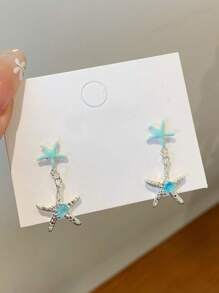 1 Pair Delicate Crystal Ocean Starfish Earrings, Adorable & Ethereal Beach Style Earrings For Women