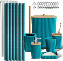 Clara Clark Bathroom Accessories Set - 22PC Bathroom Set, Bathroom Sets With Shower Curtain And Rugs, White Shower Curtain Set With Bathroom Trash Can - Teal - View 1