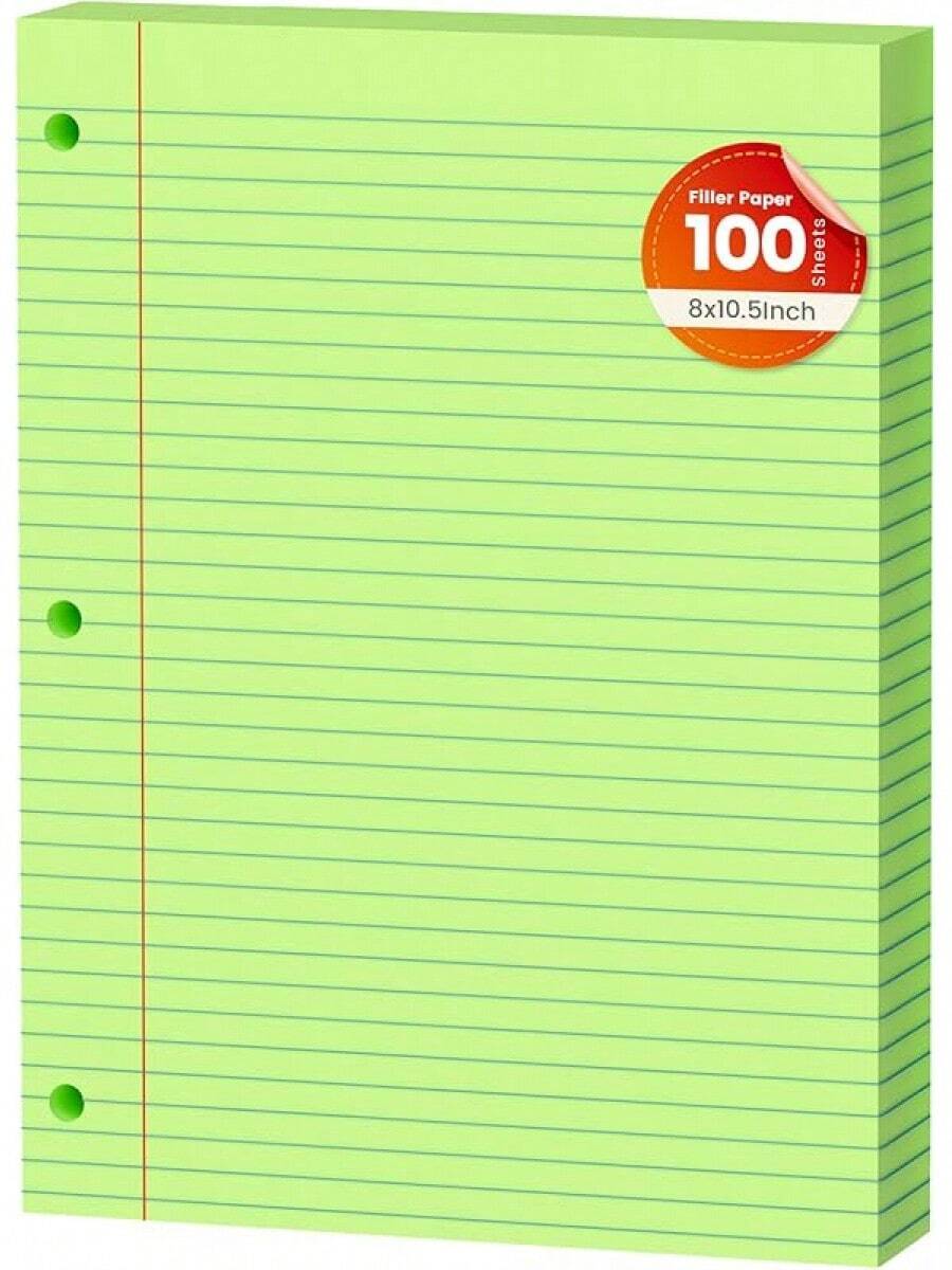 White Loose Leaf Paper 130 Sheets Filler Paper 8 * 10.5 College Ruled 3-Hole Punched 3-Ring Binders Notebook Lined 8 X 10.5 - 綠色1包 - 查看 1
