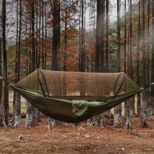 Hammock Automatic Quick opening Mosquito Net Outdoor Camping Pole Hammock swing Anti-rollover Nylon Rocking Chair 260x140cm - Army Green - View 8