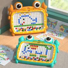 1 pieza Tablero magnético de dibujo para niños - Rompecabezas de arte de puntos coloridos con bolígrafo de estilo, juegos de clasificación de colores y juguete sensorial, forma de cangrejo y conejo, juguete educativo STEM para niños de 3 a 6 años, tableta para dibujar portátil, regalos de cumpleaños para niños y niñas