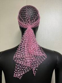 1 peça 90 cm strass embutidos rede de pesca touca de cabelo lenço de cabeça elástico envoltório de cabeça bandana feminina