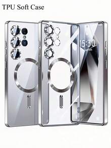 CteGlodrix Luxury Soft TPU Magnetic Transparent Phone Case, Suitable For Samsung Galaxy S25 S24 FE S23 S22 S21 Ultra Plus Edge, Transparent Magnetic Wireless Charging, With Lens Protector, Shock-Proof, Waterproof, Anti-Fall, Anti-Scratch. - Silver - View 2