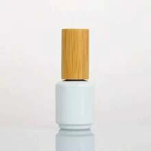1pc 15ML Nail Polish Refillable Bottle With Bamboo Lid, Glass Makeup Brush Covered Bottle For Nail Art Supplies, Sample Size Screw Cap Refillable Bottle