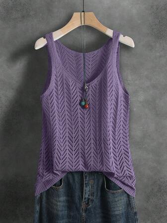 女士轻盈透气纯色镂空针织无袖上衣，用途广泛，适合运动、健身、日常穿着、夏季度假、休闲场合，男女皆宜，柔软舒适，四季皆宜