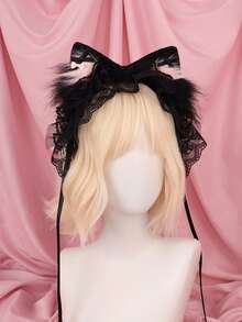 可调节可爱蕾丝猫耳头饰，带蕾丝丝带的女仆装头饰，派对、舞台表演的少女头饰 - 發箍 - 查看 5