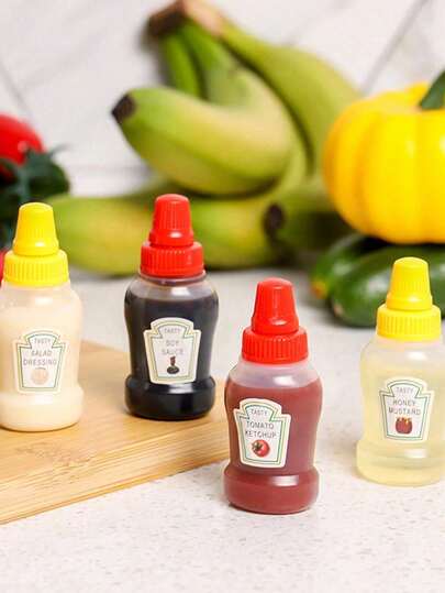 1/2/4pcs Mini Sauce Bottle - Portable Seasoning Squeeze Container For Tomato Sauce, Salad Dressing, Soy Sauce, And Honey - Plastic (Four Types Of Portable Seasoning Sorting Bottles), Ideal For Office Lunch, Picnic, And Salad Dressing, Sauce Container For Lunch Boxes, Kitchens, And Christmas Gifts