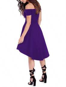 2025 Cocktail Party Off Shoulder Short Sleeve High Low Skater Dress Homecoming Dresses For Teen - Màu tím - Xem 2