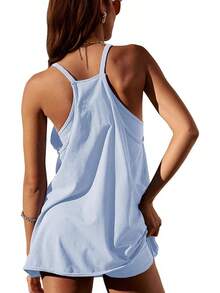 Women's Summer Sleeveless Mini Dress With Built-In Shorts - 氧藍 - 查看 6