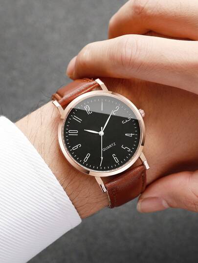 1pc Business Numeric Dial Quartz Wrist Watch, Stylishly view 2